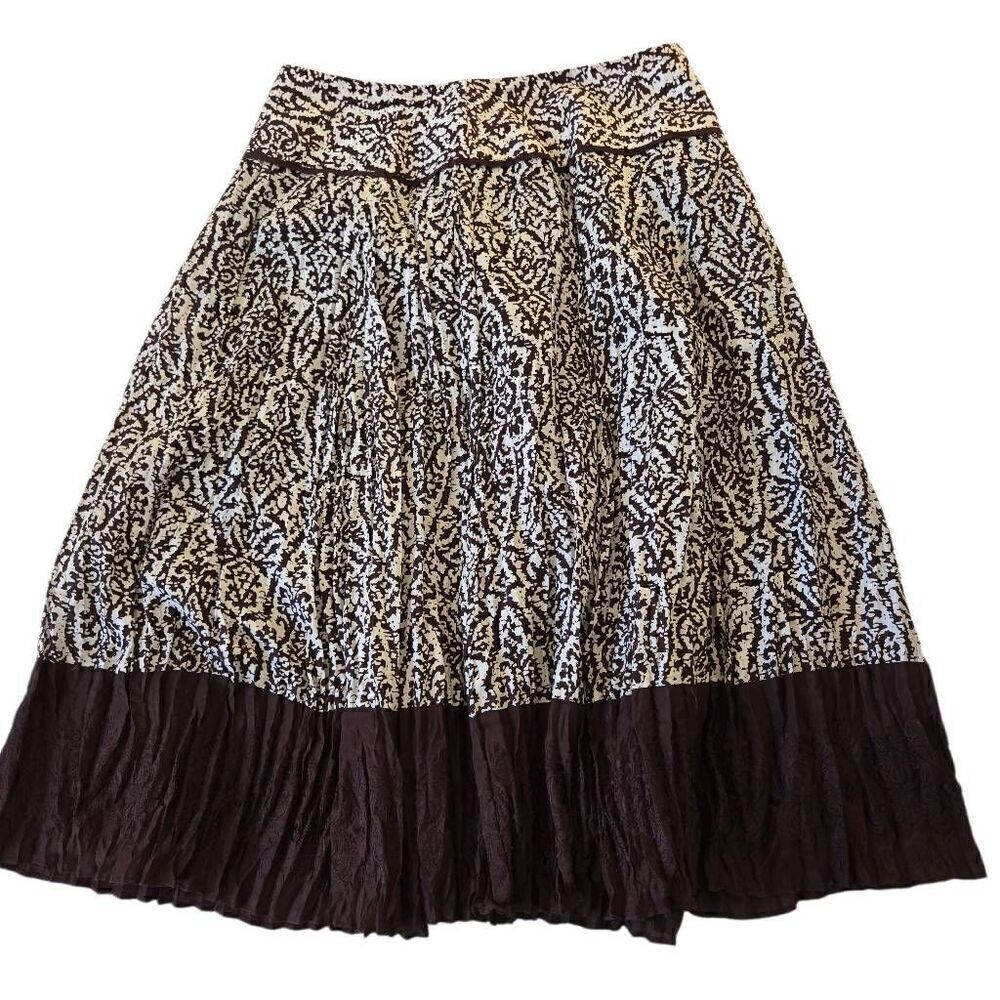 Nygard Womens Abstract Cotton Silk Blend Lined Crinkle Full Skirt Brown White 6
